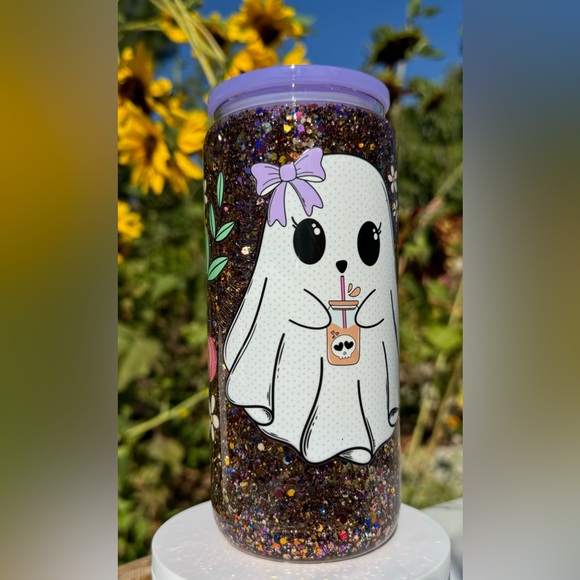 Cute ghost cold like my soul iced coffee snow globe tumbler 20oz - Picture 5 of 5